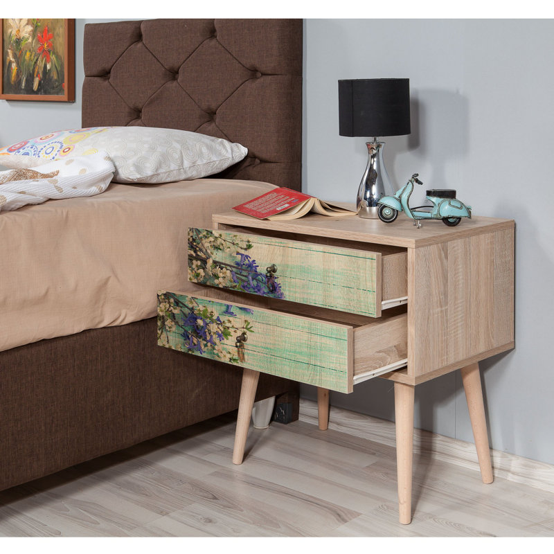 Saravia Modern Nightstand with 2 Drawers, Sonoma Oak, 23.6 x 24.0 x 15.7 inches | 100% Melamine Coated Particle Board, Hornbeam Legs, Metal & Rope Handles, UV Coating | Stylish & Functional for Bedroom Decor