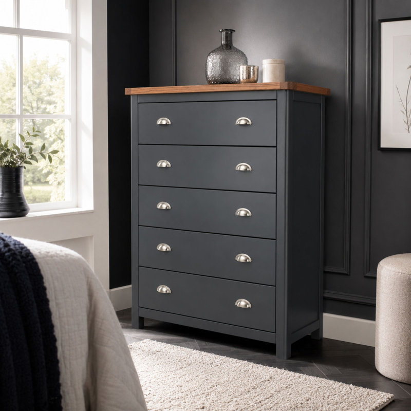 Sarver 5 Drawer Chest Of Drawers, Midnight Blue