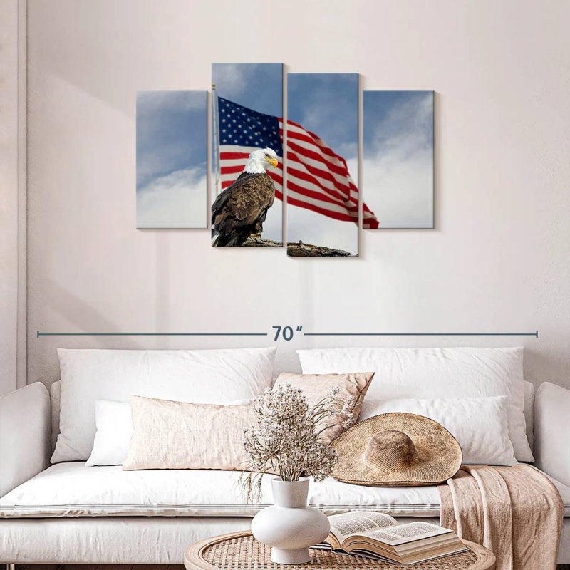 Brampt Perched Eagle American Flag, 27" H x 43" W