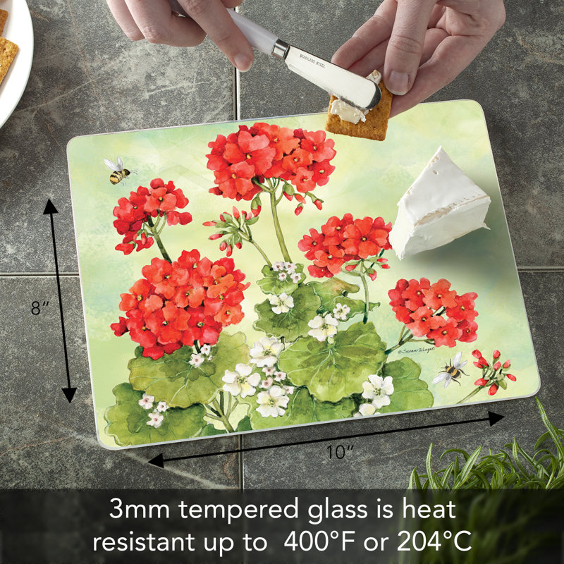 Nature's Grace Floral Tempered Glass Cutting Board 10" x 8"