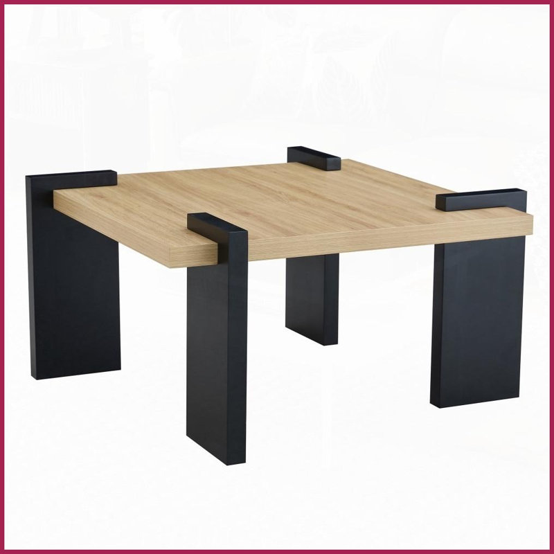 Table basse en bois aggloméré aspect bois peu encombrant avec pieds noirs, facile à nettoyer et amp; Assemblage pour les petits salons