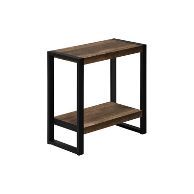 Industrial Accent Side Table with 2-Tier Shelf, Brown Wood Look Finish and Black Metal Frame - Versatile End Table for Living Room, Bedroom, Office