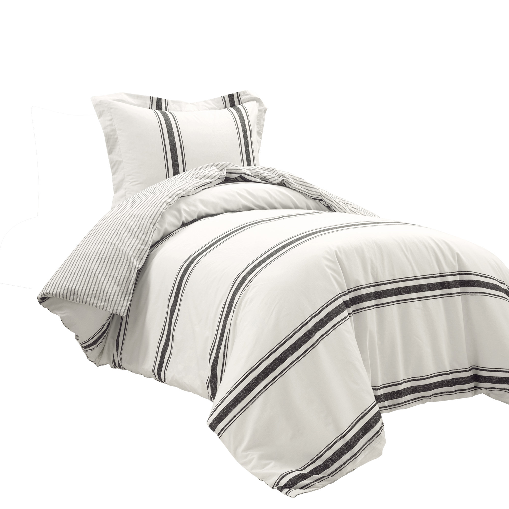 Standard Cotton 460 TC Reversible 3 Piece Duvet Cover Set, Black, Twin XL Duvet Cover + 2 Standard Shams