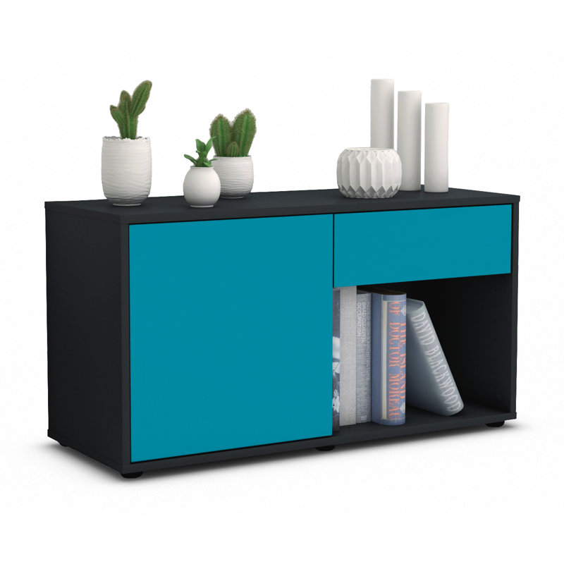 Keyon 92 cm W Chest of Drawers, Turquoise / Matte Anthracite