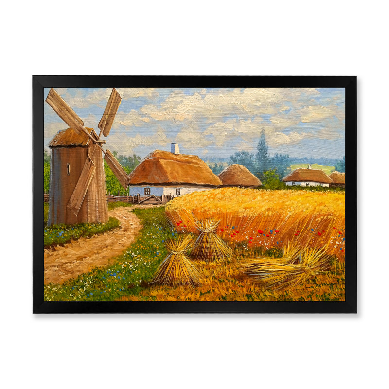 Vieux village rustique Lanscape - peinture sur toile, H 30 po x l 40 po x P 1,5 po, Cadre photo noir