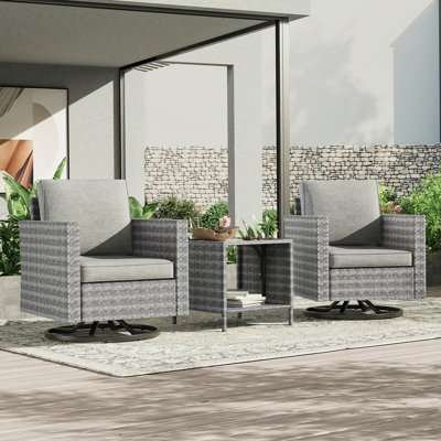 Erol Patio Outdoor Furniture Set Brown Rattan Seating Armchairs Set Swiveling Rockers for Outdoor Occasions of Lawn, Poolside