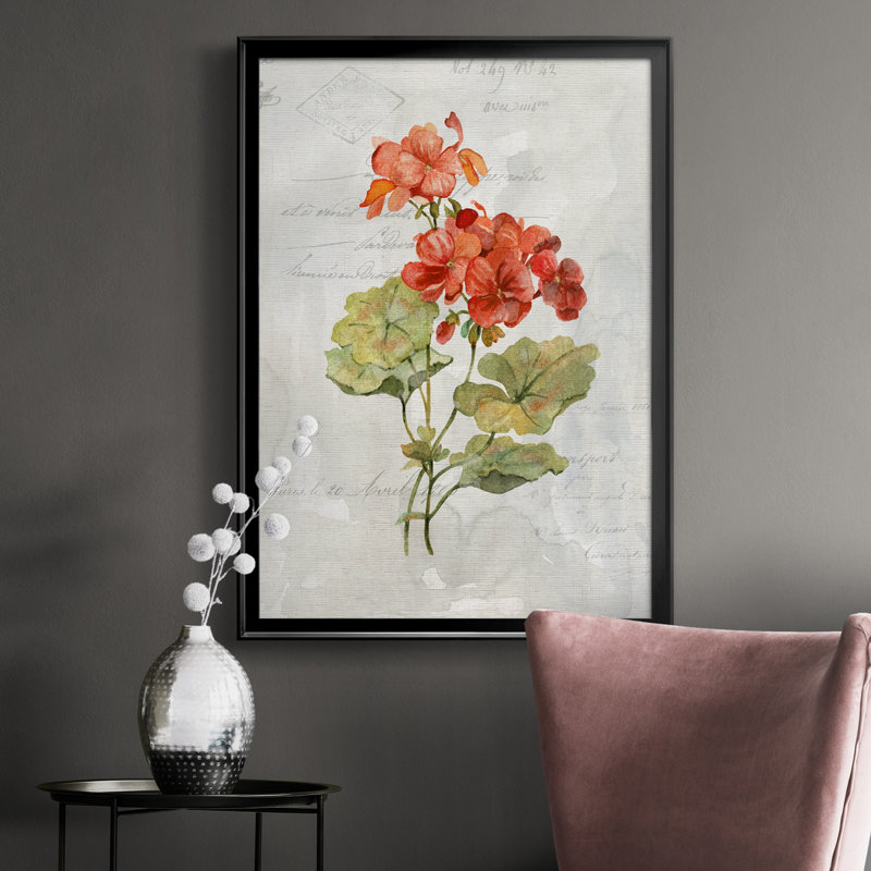 Lin géranium - peinture sur toile encadrée, Noir, H 26,5 po x l 36,5 po x P 1,5 po