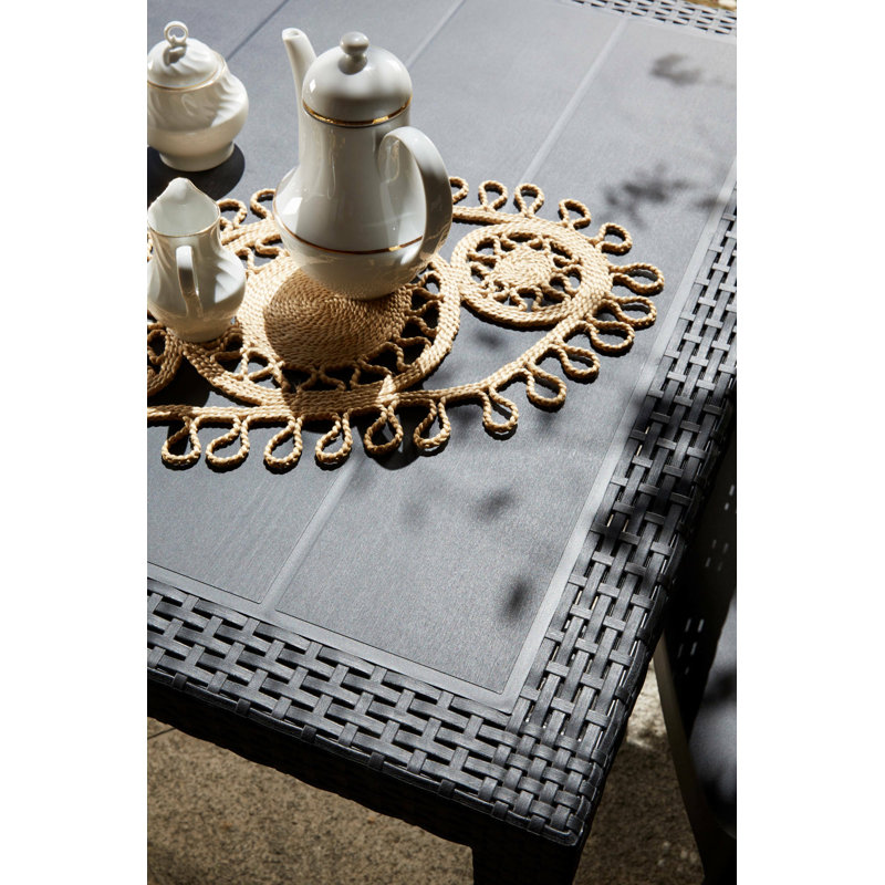Portici Rectangular Dining Table, Rattan Effect Multipurpose Garden Table, 150X90H72 Cm, Anthracite