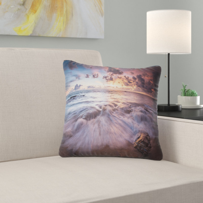 Magnifique vagues de mer de mer de mer au coussin coucher de soleil, 16 po x 1 po, Coussin décoratif