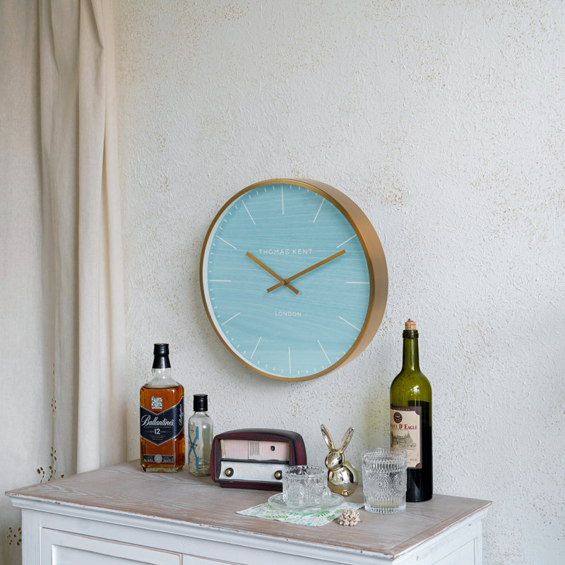 Metal Wall Clock, Light Blue/Gold