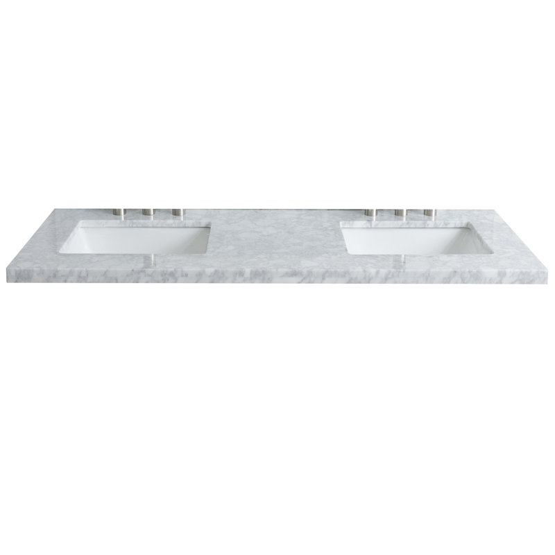 Plateau de meuble-lavabo double 61 "avec lavabo, Marbre de Carrare blanc