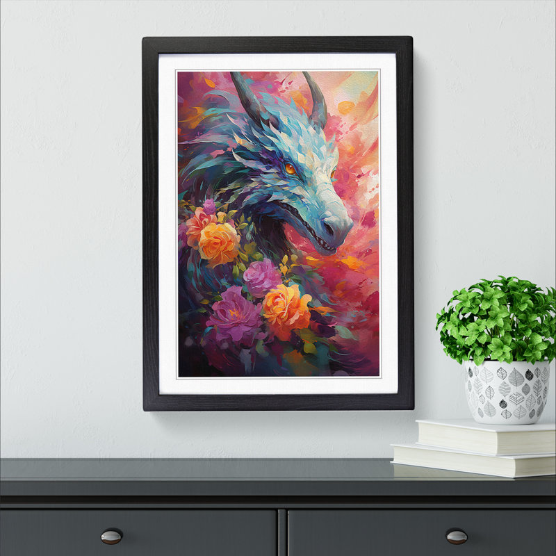 Dragon Impressionism - Single Picture Frame Print on Wood, Black Framed, 64cm H x 46cm W