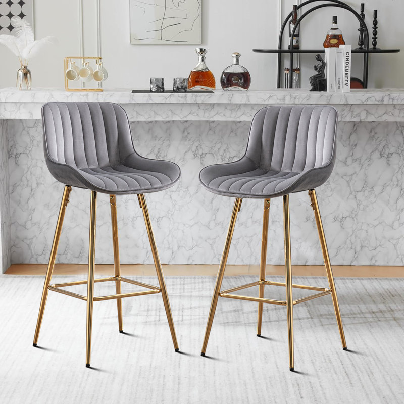 Ensemble de 2 tabourets de bar Amyris de 30 pouces avec repose-pieds chromé, Crème