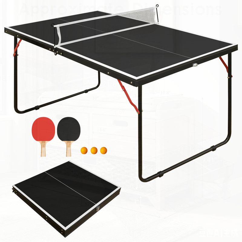 Foldable Table Tennis Table, Suitable Ping Pong Table with Net and 2 Table Tennis Bats Easy to Store