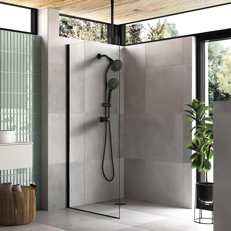 Douche à effet pluie de 5 pouces et à 7 jets, barre coulissante réglable de 26 po, débit double de 1,8 gal / min, installation approuvée, finition noire, 7 modes de pulvérisation en acier inoxydable pour un agréable débit, idéal