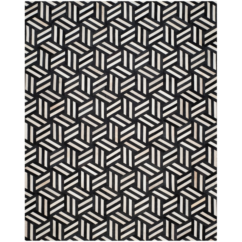 Stasia Hand Woven Leather Geometric Rug, Rectangle 4' x 6'