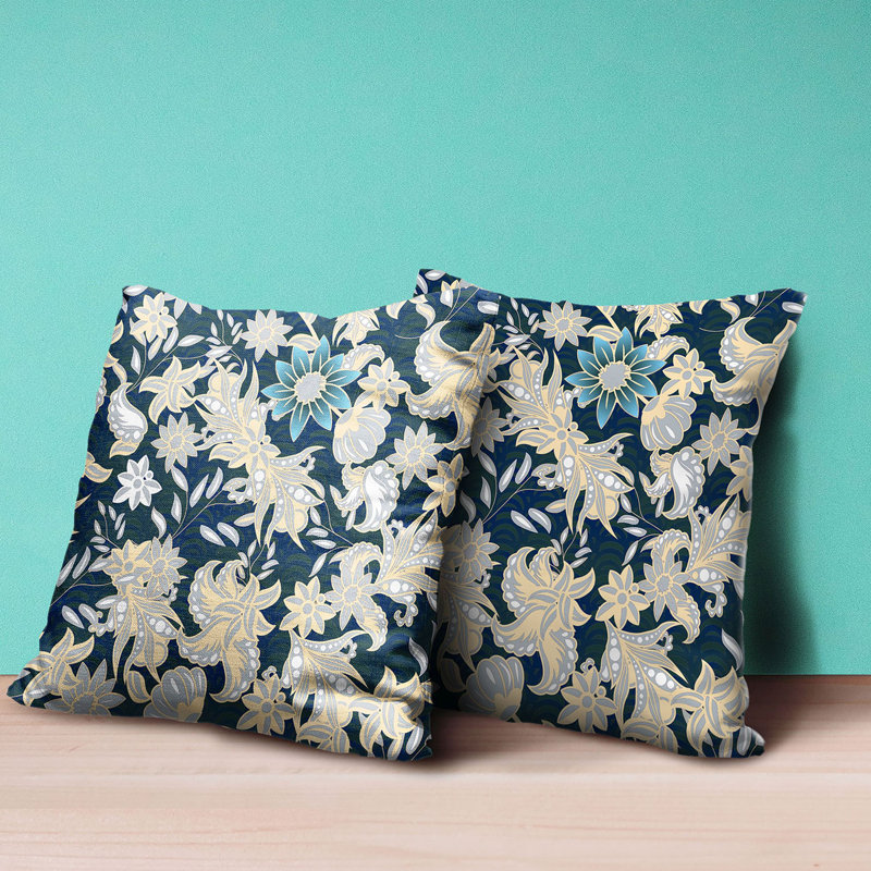 Floral Reversible Throw Pillow, 18" x 18", Green/Blue