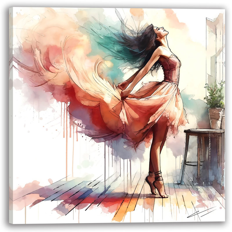 «Joyful Dance Watercolor Line Art», art mural sur toile tendue, H 30 po x l 30 po x P 1,5 po