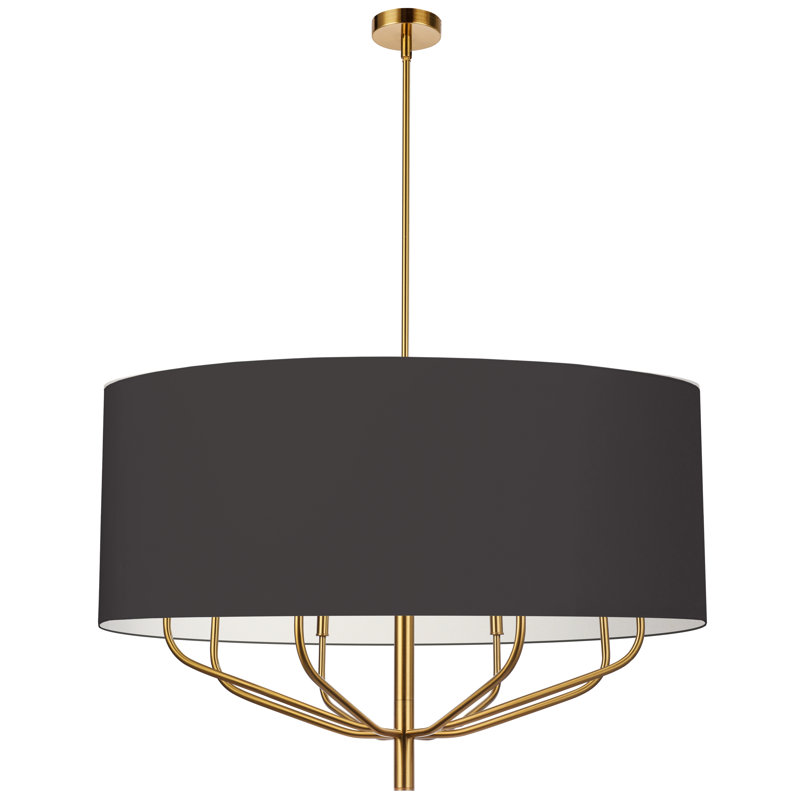 Lustre 8 lumières incandescentes, laiton vieilli avec abat-jour noir, Noir, Noir mat