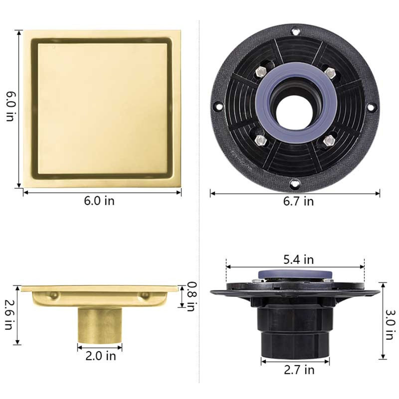 Drain de douche à carreler, Or brossé