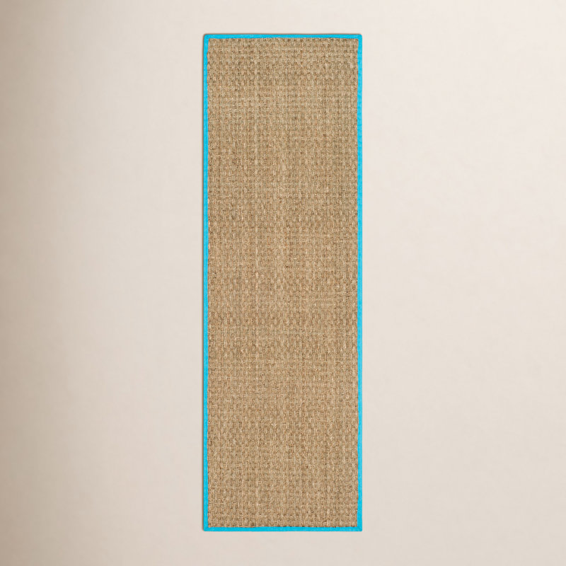 Tapis naturel / turquoise en bambou Chester, Tapis de couloir 2 pi 6 po x 10 pi