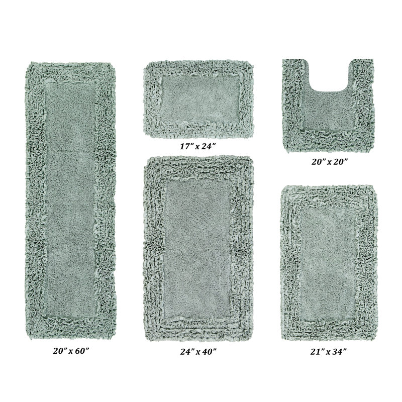 Courson Premium 100% Cotton 1775 GSM 5-Piece Bath Rug Set, OEKO-TEX® Certified, Non-Slip Spray Latex Backing, Plush Tufted Ruffle Pattern, Super Absorbent, Machine Washable Bathroom Rugs, Sage