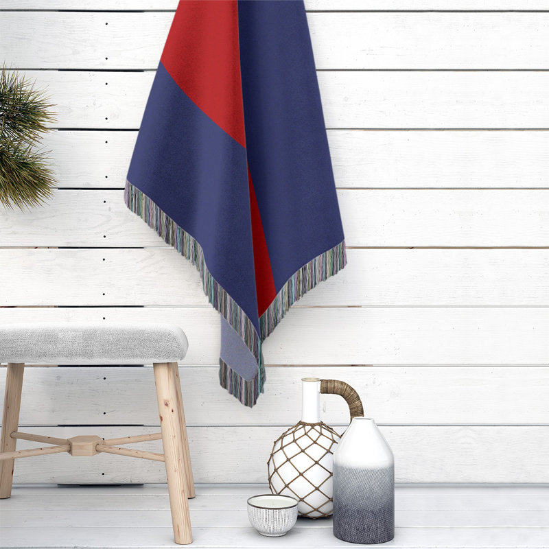 Hand Woven Throw Blanket, 50" W x 60" L, Blue/Red