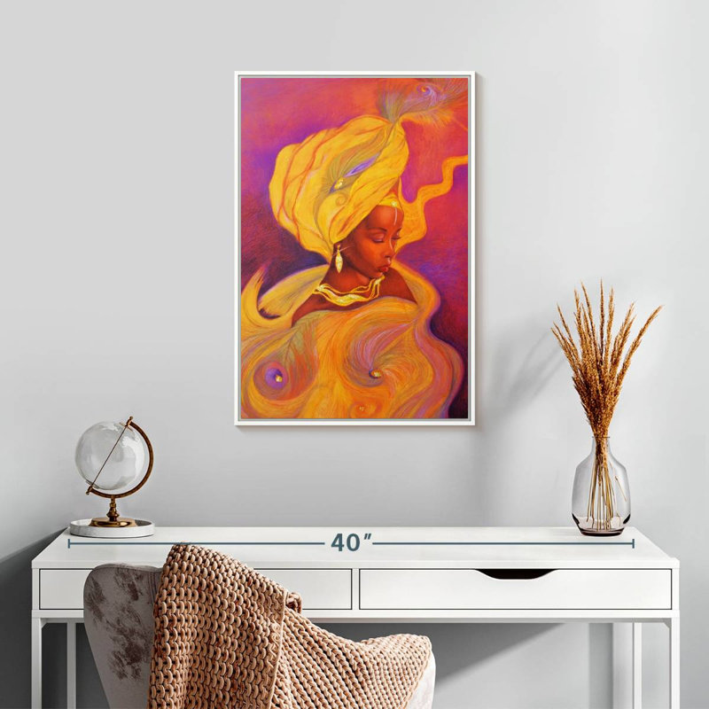 Déesse Oshun, 17 po x 25 po, Cadre flottant blanc