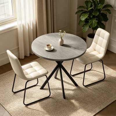31.6 Inch Round Dining Table Set，3-Piece Small Kitchen Table and Chairs for 2，Space-Saving