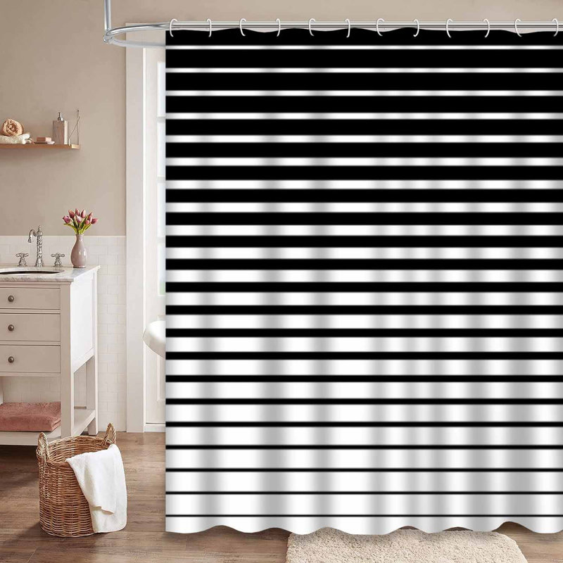 Rideau de douche abstrait à rayures abstraites à rayures noires avec 12 crochets, L 72 po x l 84 po