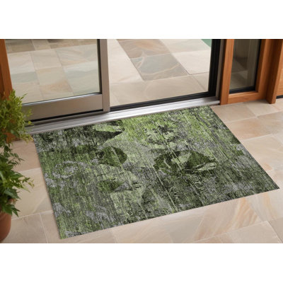 Tapis extérieur lavable antidérapant à motif floral vert et gris 2 pi x 3 pi