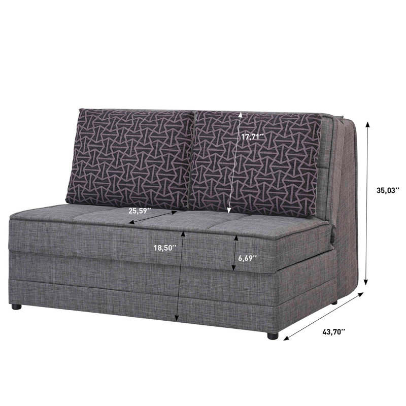 Caily 55 in. Fabric Upholstered 2-Seater 3-in-1 Sleeper Loveseat Sofa Bed with Storage, Gray Chenille