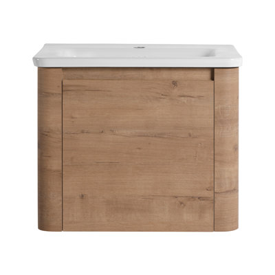 Meuble-lavabo mural contemporain en contreplaqué peu encombrant pour salle de bain moderne