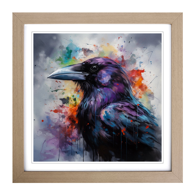 Raven Abstract No.1 - Single Picture Frame Print on Wood, Oak