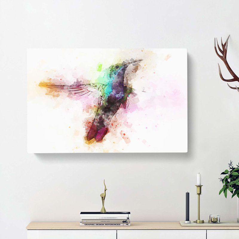 Hummingbird Paint Splash In Abstract - Wrapped Canvas, 40cm H x 60cm W x 3cm D