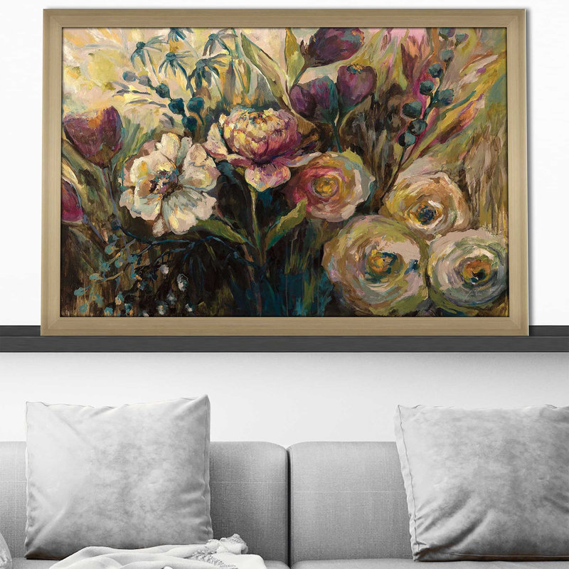 Jardin d'été - Peinture, Encadrement champagne, H 27,5 po x l 39,5 po x P 0,75 po
