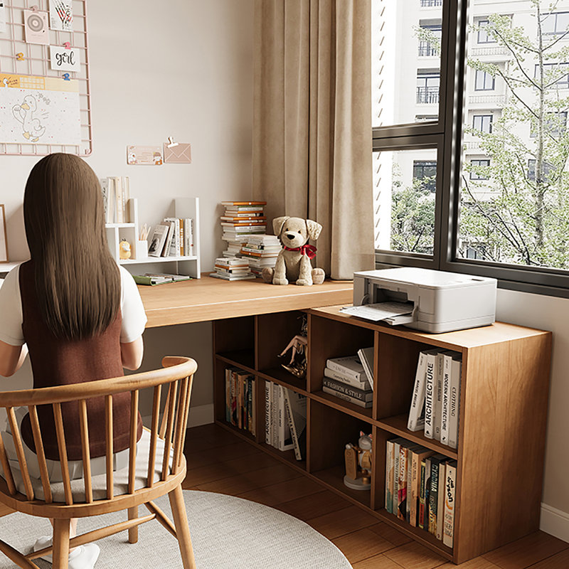 Burlywood L-Shaped Solid Wood desk, 29.53" H x 62.99" W x 55.12" D, Right Hand Return
