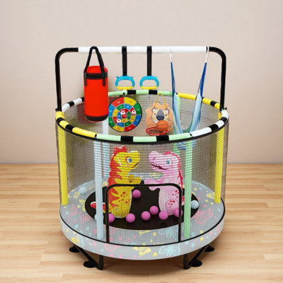 7-In-1 Round Trampoline, 55" Indoor & Outdoor Trampoline For Fun, Trampoline For Kids With Enclosure For Boys & Girls