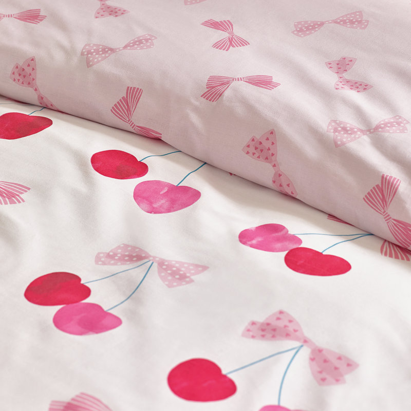 Cherries and Bows Reversible Duvet Cover Set, Single Duvet Cover + 1 Standard Pillowcase