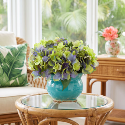 Hydrangeas in Round Ceramic Pot