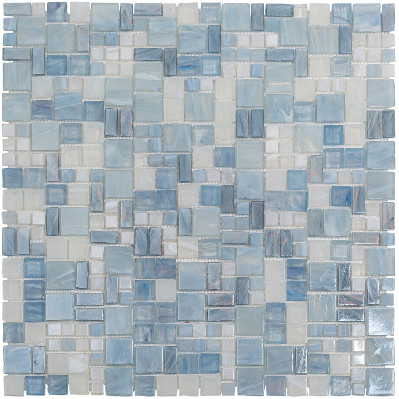 13" x 13" Straight Edge Glass Mosaic Wall & Floor Tile, Blue
