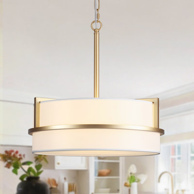 3 - Light 15.74" W Modern Fabric Drum Shape Dimmable Chandelier For Dining Room Bedroom Foyer