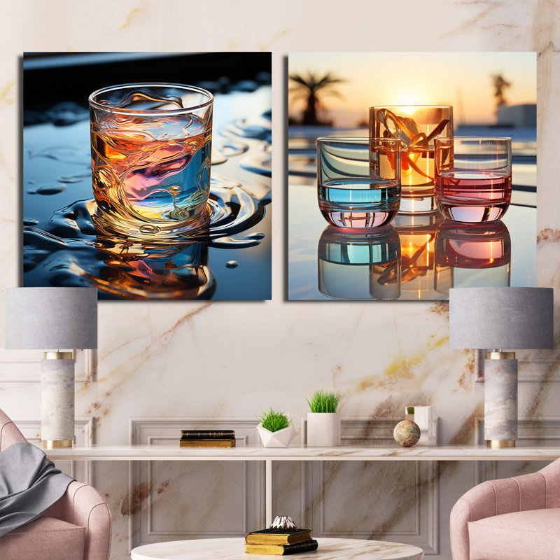 Cocktail Drink Tropical - Ensemble de 2 verres carrés, H 16 po x l 33 po, Toile tendue