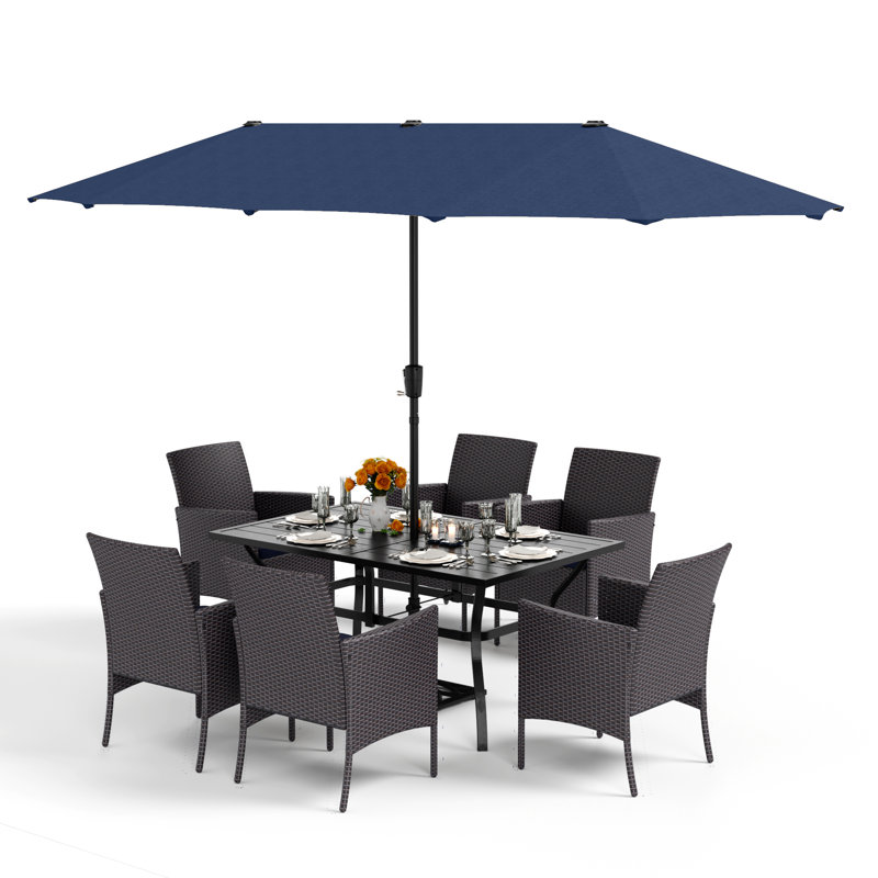 Bjartmar 6 - Person Patio Dining Set with Rectangular Table , Cushions Included
