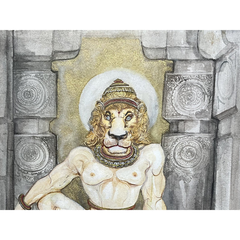 Sculpture de la dynastie Vakataka, seigneur Narasimha, peinture | Peinture à l'aquarelle | Anuj Shastrakar