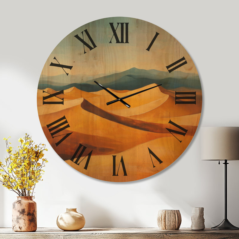 Dunes du désert ensoleillées - Horloge murale surdimensionnée en bois de style sud-ouest, Extra Large