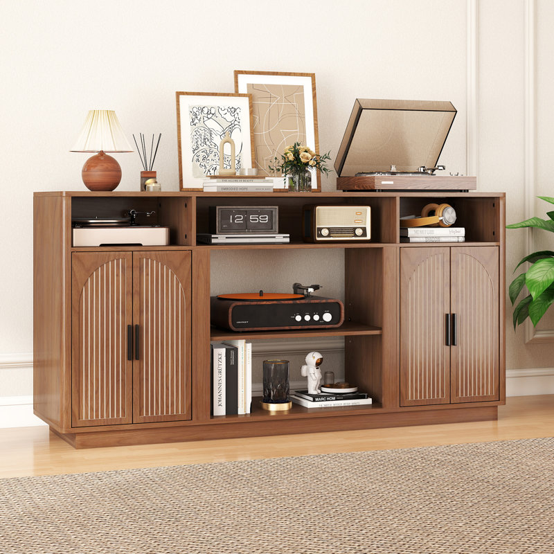 59'' Fluted Tv Stands With 4 Doors, Modern Entertainment Center With Storage And Adjust Shelves