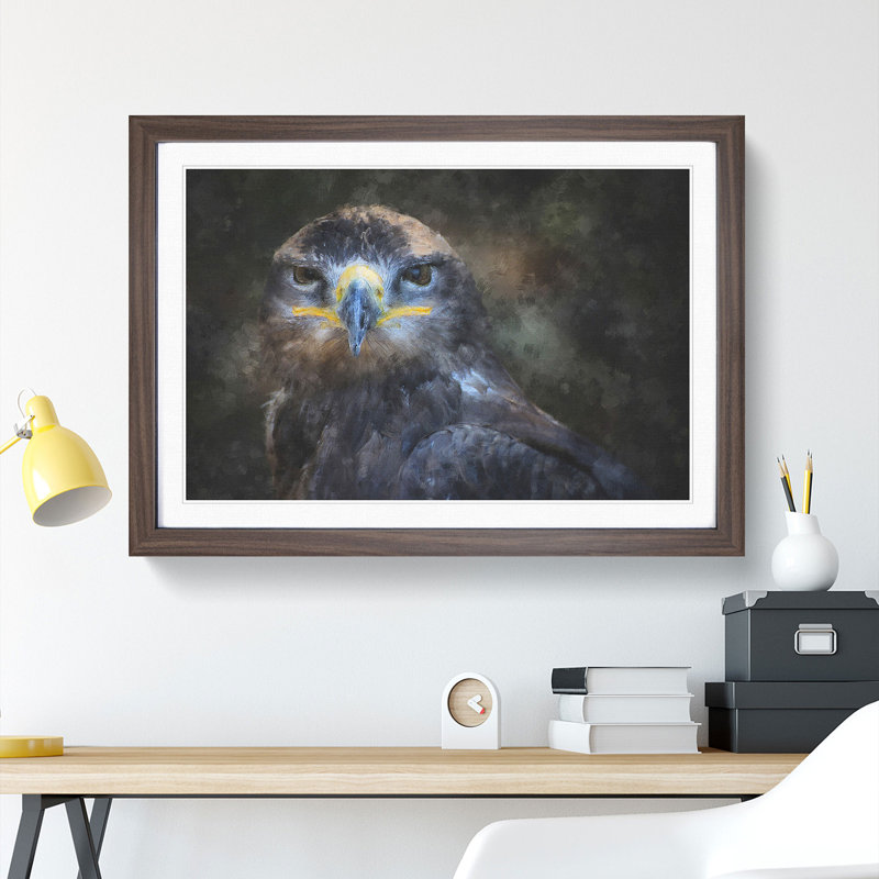 Golden Eagle Vol.1 - Picture Frame Painting, Walnut Framed, 36cm H x 48cm W x 2cm D