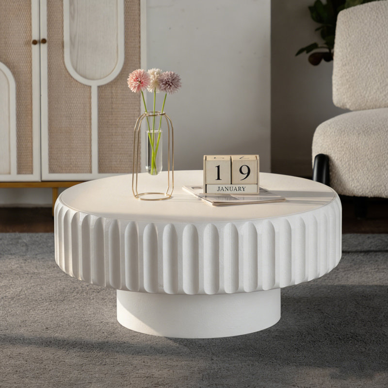 Table de rangement ronde cannelée avec couvercle amovible, texture élégante, parfaite pour la vie moderne