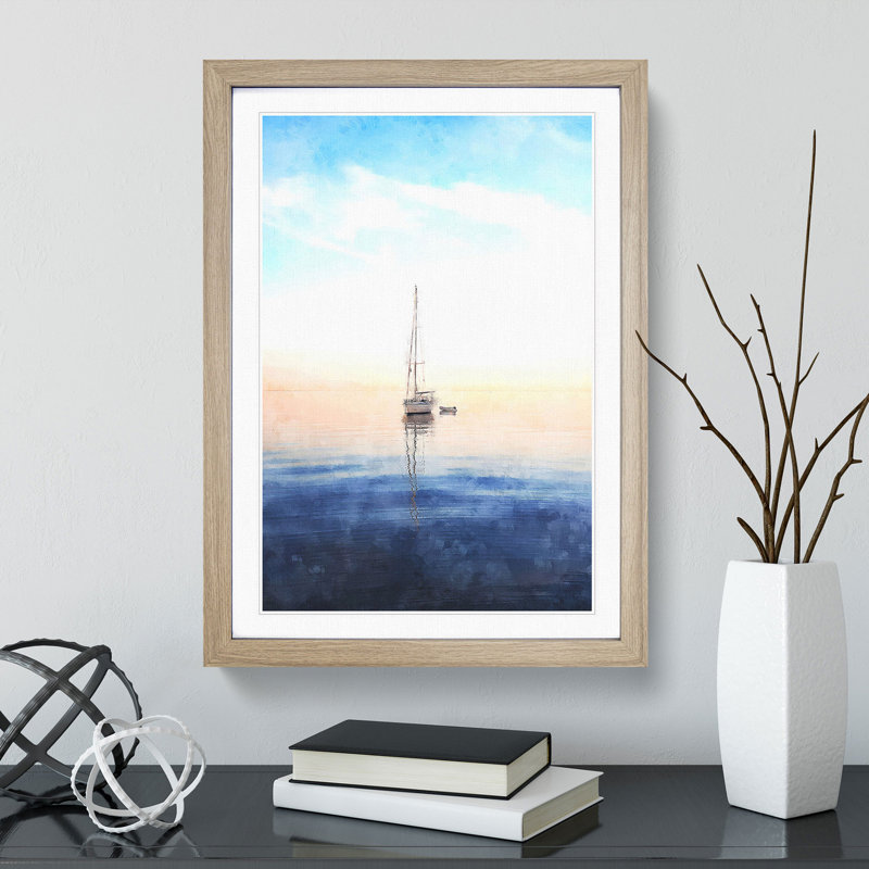 Lone Sailboat - Framed Print, 45cm H x 33cm W x 2cm D, Oak Framed